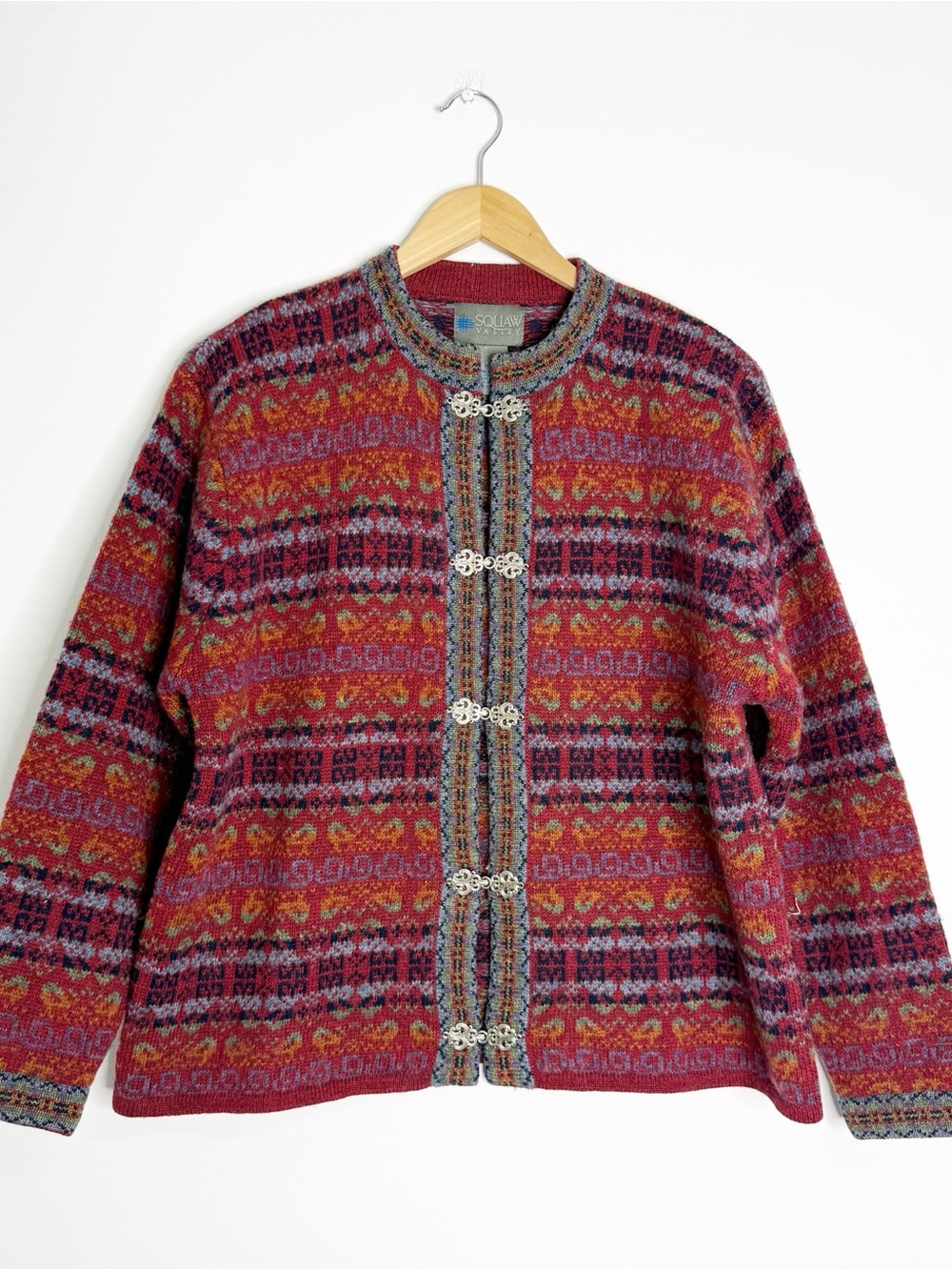 Squaw Valley Vintage 100% Wool Fair Isle Cardigan Sweater Size Medium